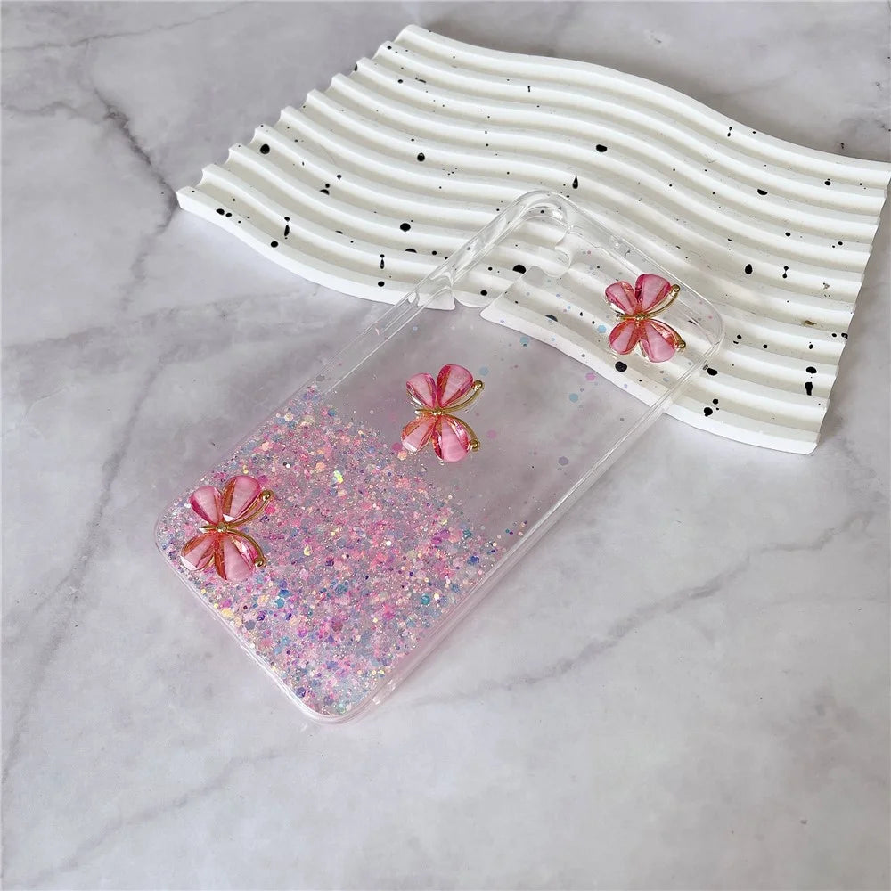 For Samsung Galaxy S24 FE Case Glowing in Dark 3D Butterfly Epoxy TPU Phone Cover - Luminous Pink - 6
