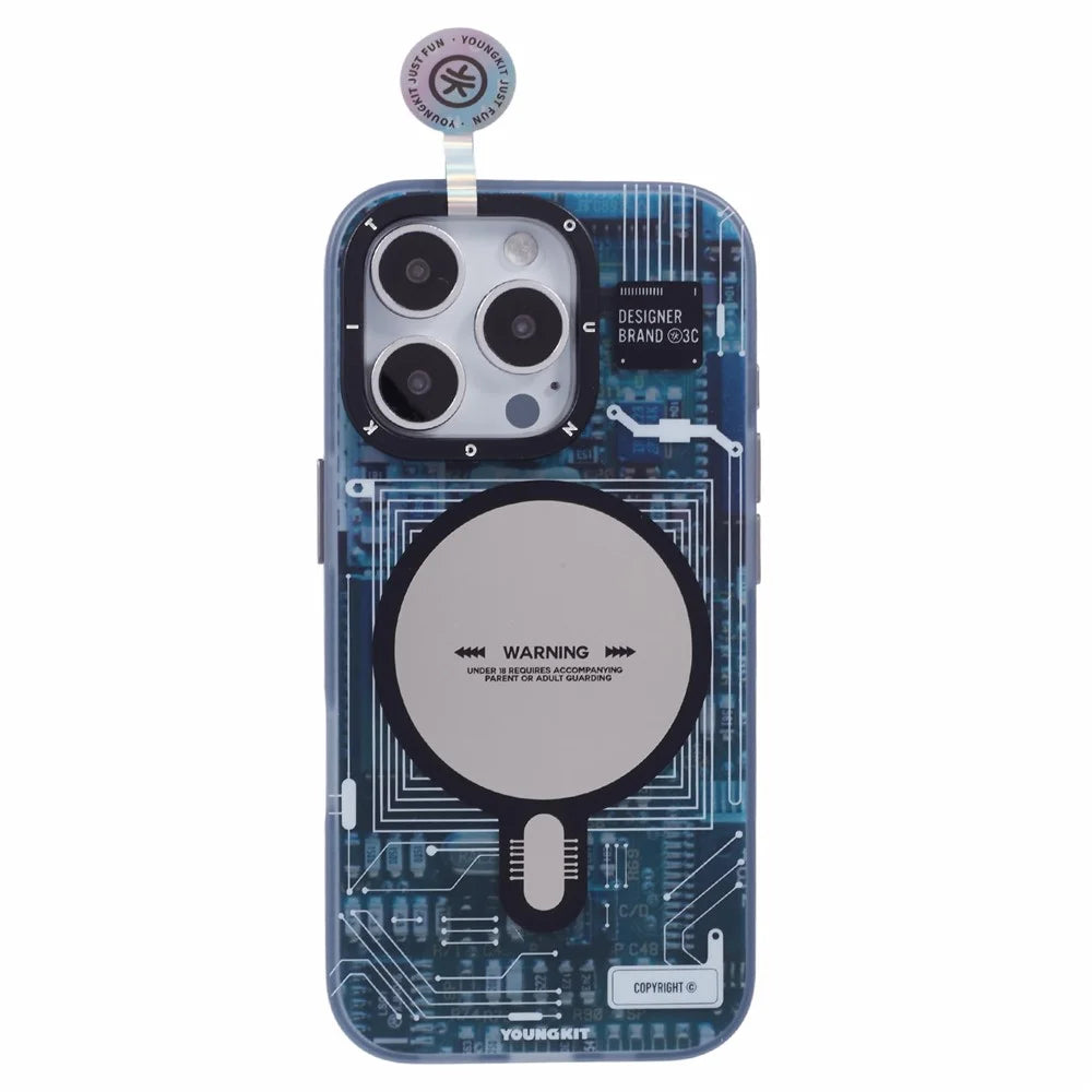 YOUNGKIT Technology Series for iPhone 16 Pro Case Compatible with MagSafe PC+TPU Matte Phone Cover IMD Pattern - Grey - 3
