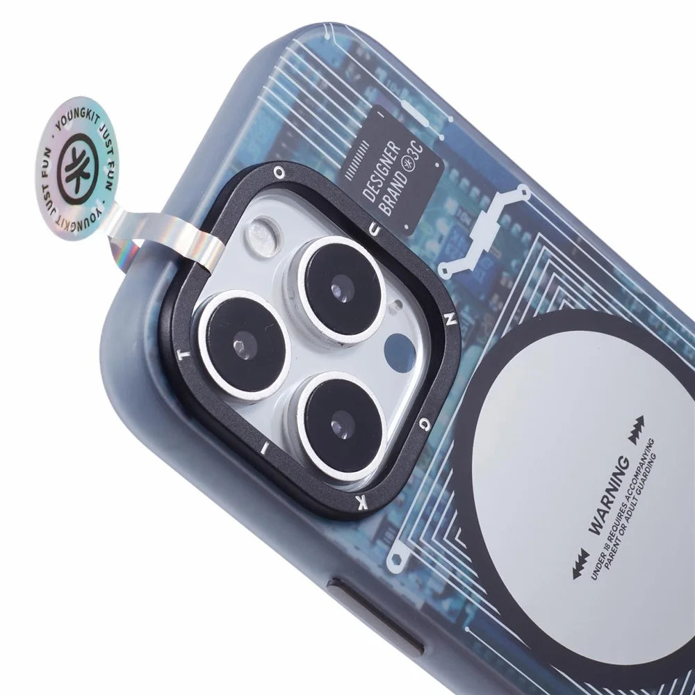 YOUNGKIT Technology Series for iPhone 16 Pro Case Compatible with MagSafe PC+TPU Matte Phone Cover IMD Pattern - Grey - 7