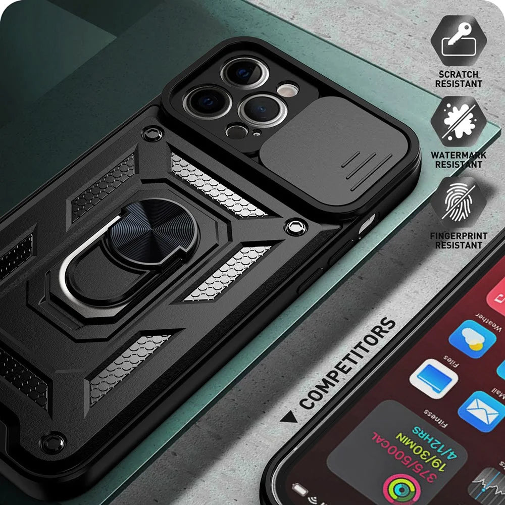 For iPhone 11 Pro Max Case Kickstand PC+TPU Phone Cover with Slide Camera Lid - Black - 4