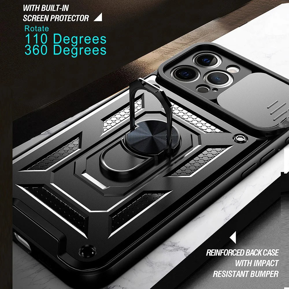 For iPhone 11 Pro Max Case Kickstand PC+TPU Phone Cover with Slide Camera Lid - Black - 7