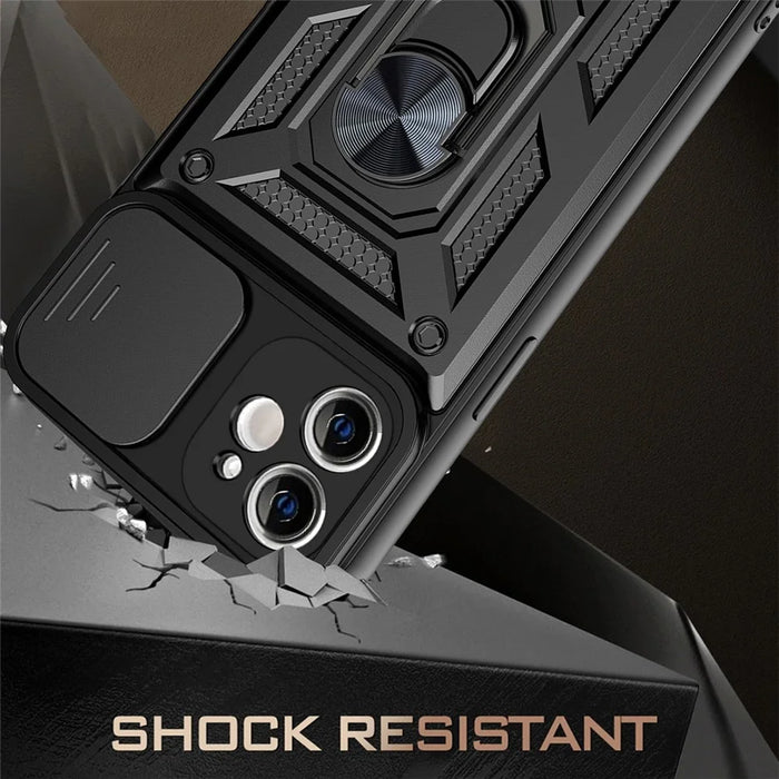 For iPhone 11 Case with Slide Camera Lid PC+TPU Kickstand Phone Cover - Black - 2