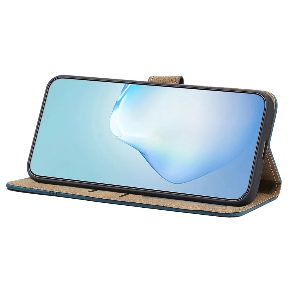 For Samsung Galaxy A23 5G (Global Version) / 4G Retro Style Anti-scratch Phone Wallet Case Skin-touch Feeling PU Leather Flip Cover Stand - Blue - 3