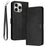 For iPhone 16 Pro Case 3 Card Holder Flip Folio PU Leather Phone Cover - Black - 1