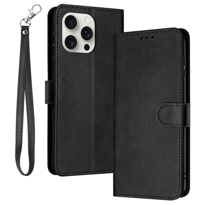For iPhone 16 Pro Case 3 Card Holder Flip Folio PU Leather Phone Cover - Black - 1