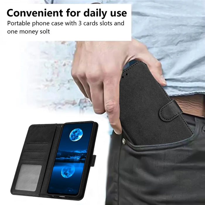For iPhone 16 Pro Case 3 Card Holder Flip Folio PU Leather Phone Cover - Black - 7