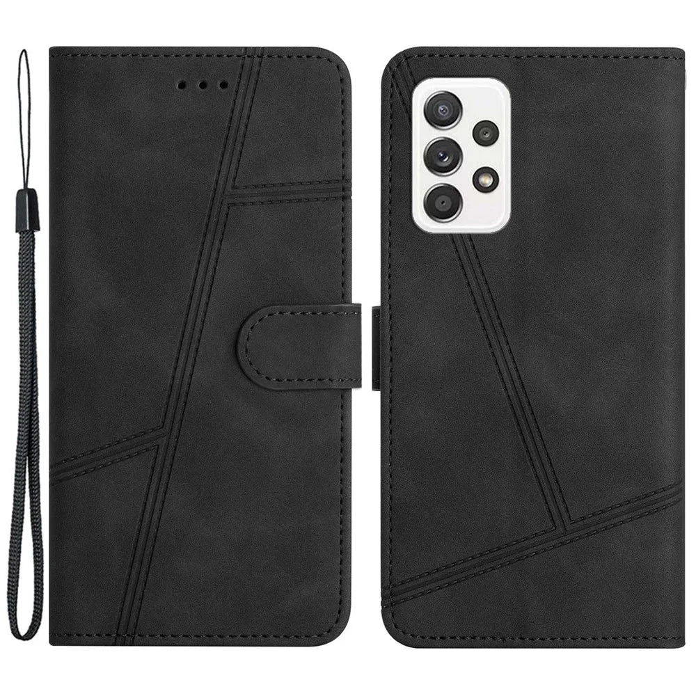 For Samsung Galaxy A52s 5G / A52 5G / 4G Skin-touch Feeling PU Leather Wallet Stand Phone Case Vintage Cell Phone Cover with Strap - Black - 1