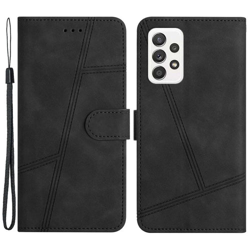 For Samsung Galaxy A52s 5G / A52 5G / 4G Skin-touch Feeling PU Leather Wallet Stand Phone Case Vintage Cell Phone Cover with Strap - Black - 1