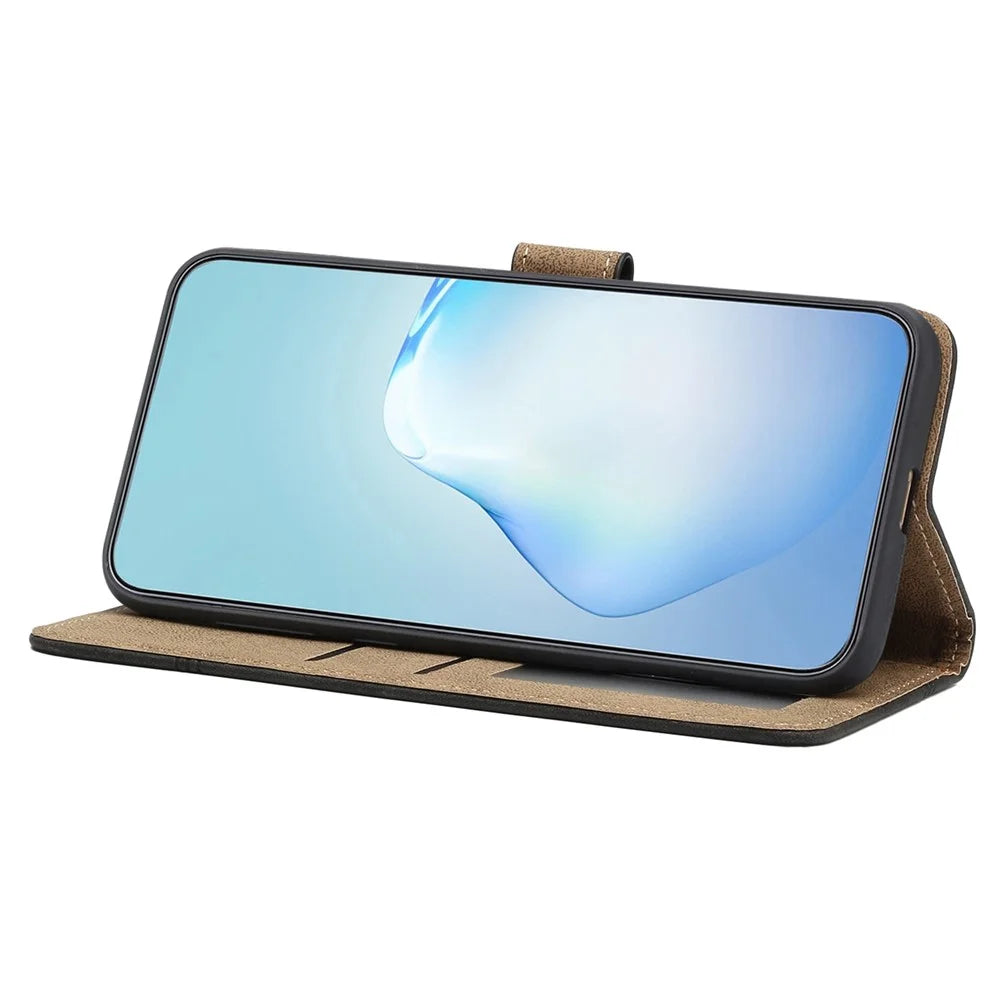 For Samsung Galaxy A52s 5G / A52 5G / 4G Skin-touch Feeling PU Leather Wallet Stand Phone Case Vintage Cell Phone Cover with Strap - Black - 3