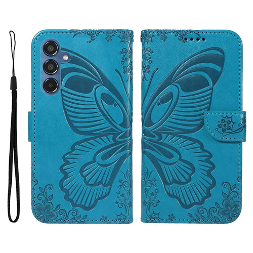 For Samsung Galaxy M35 5G Case Butterfly Design Flip Leather Phone Cover - Blue - 1
