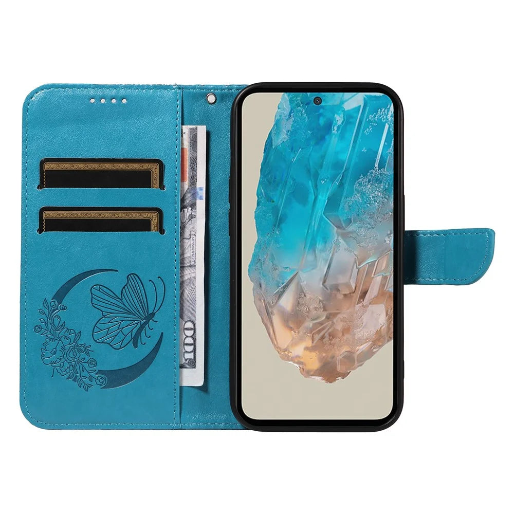 For Samsung Galaxy M35 5G Case Butterfly Design Flip Leather Phone Cover - Blue - 2