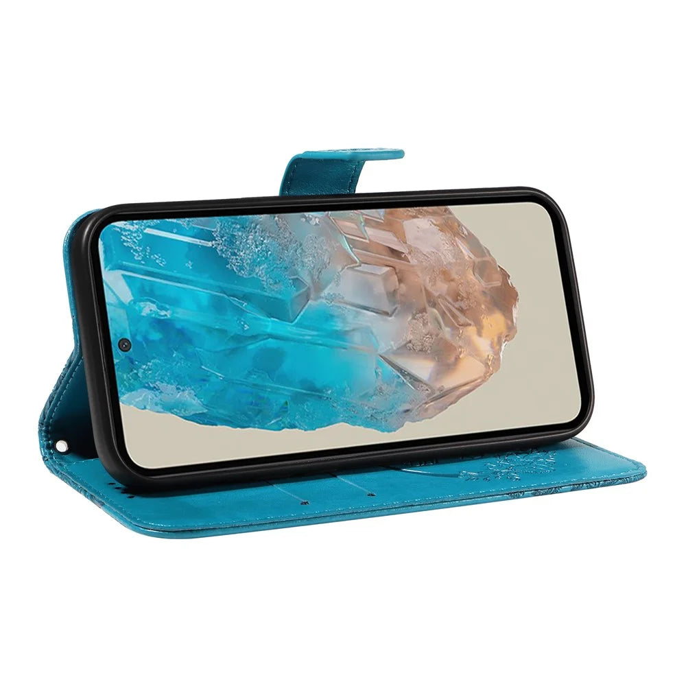 For Samsung Galaxy M35 5G Case Butterfly Design Flip Leather Phone Cover - Blue - 3