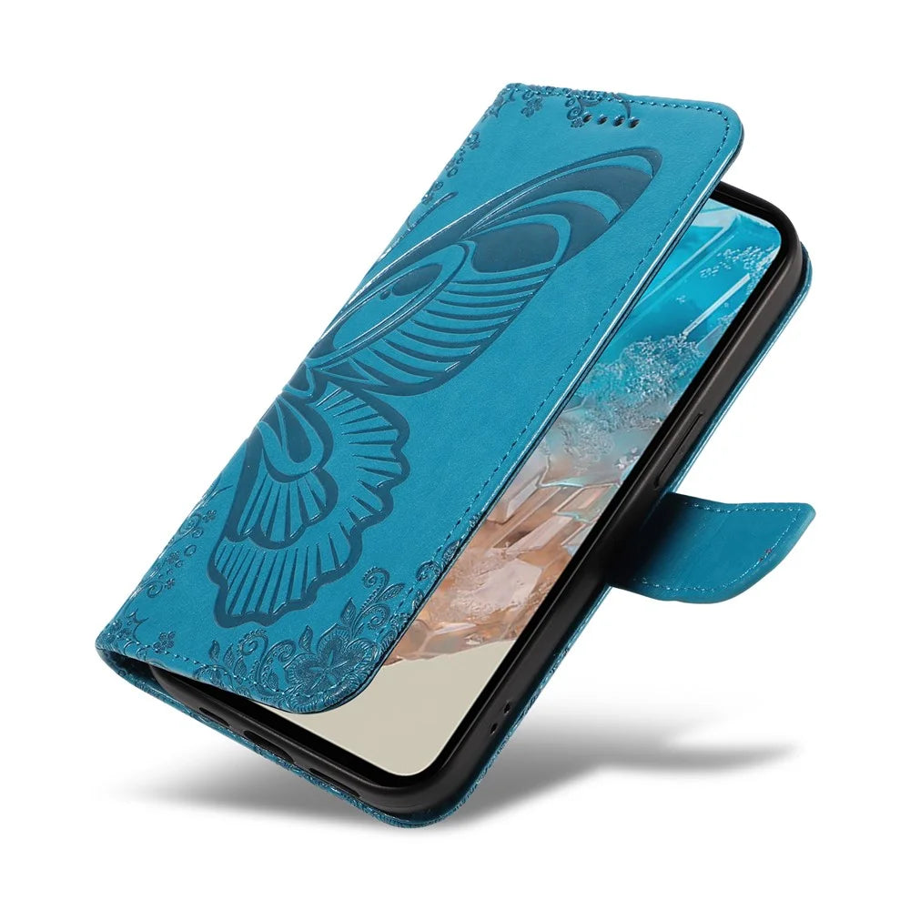 For Samsung Galaxy M35 5G Case Butterfly Design Flip Leather Phone Cover - Blue - 7