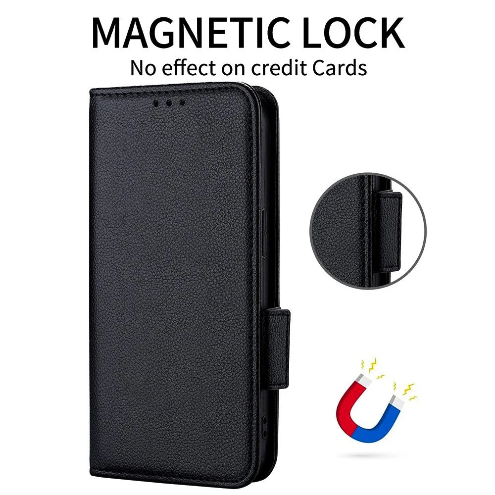 For Samsung Galaxy S24 FE Case with Wrist Strap Litchi Texture PU Leather Wallet Phone Cover - Black - 5