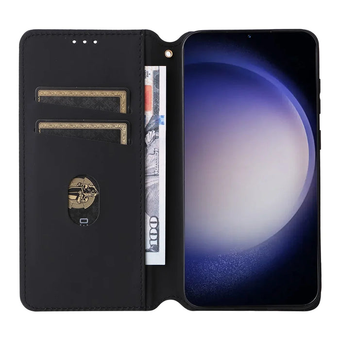 For Samsung Galaxy S24 FE Wallet Case Rhombus Imprint Leather Phone Cover - Black - 2