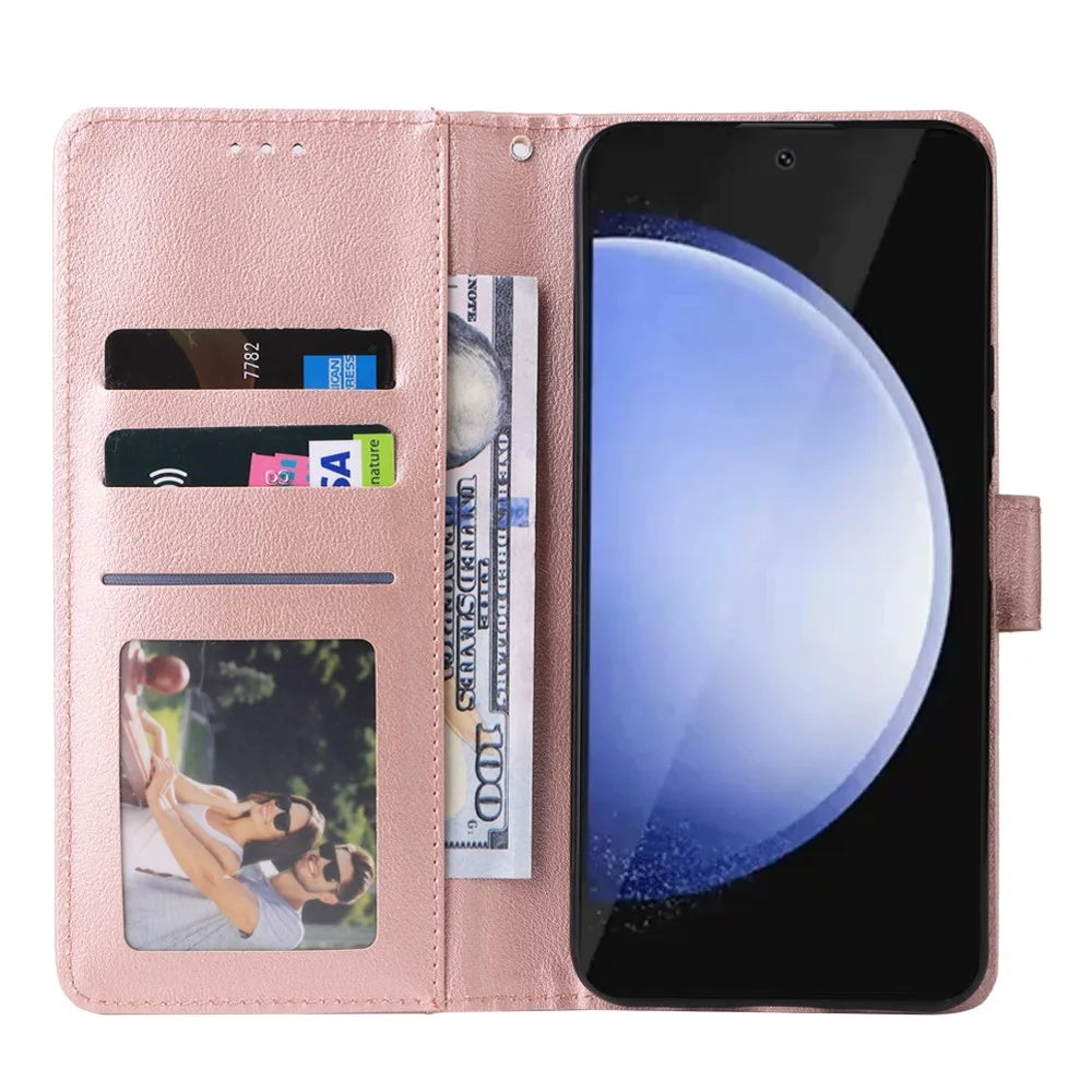 For Samsung Galaxy S24 FE Case 3 Card Slots Wallet PU Leather Phone Cover - Rose Gold - 2