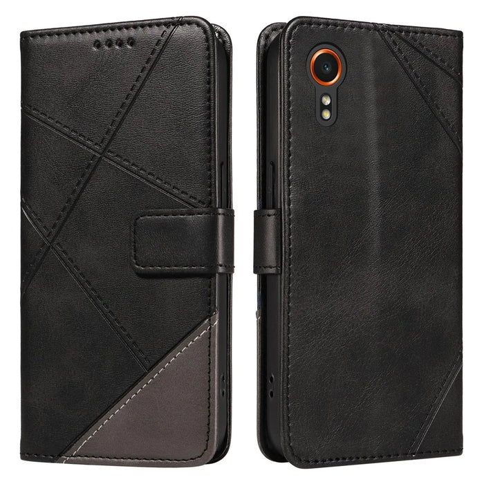 For Samsung Galaxy Xcover7 Case Shockproof Geometric Line Leather Phone Cover Card Holder - Black - 1