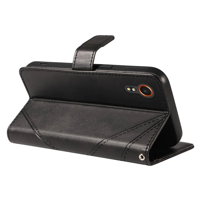 For Samsung Galaxy Xcover7 Case Shockproof Geometric Line Leather Phone Cover Card Holder - Black - 4