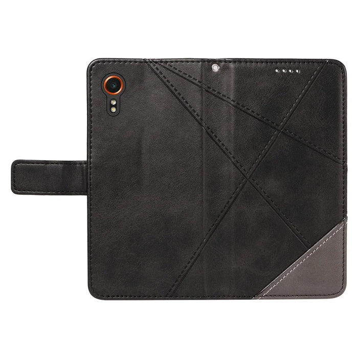 For Samsung Galaxy Xcover7 Case Shockproof Geometric Line Leather Phone Cover Card Holder - Black - 5