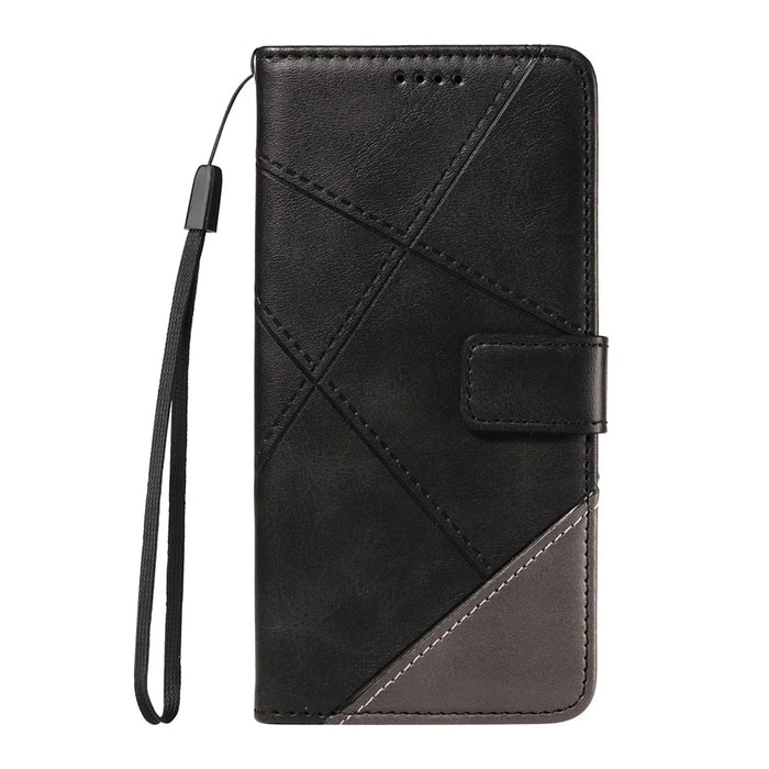 For Samsung Galaxy Xcover7 Case Shockproof Geometric Line Leather Phone Cover Card Holder - Black - 7