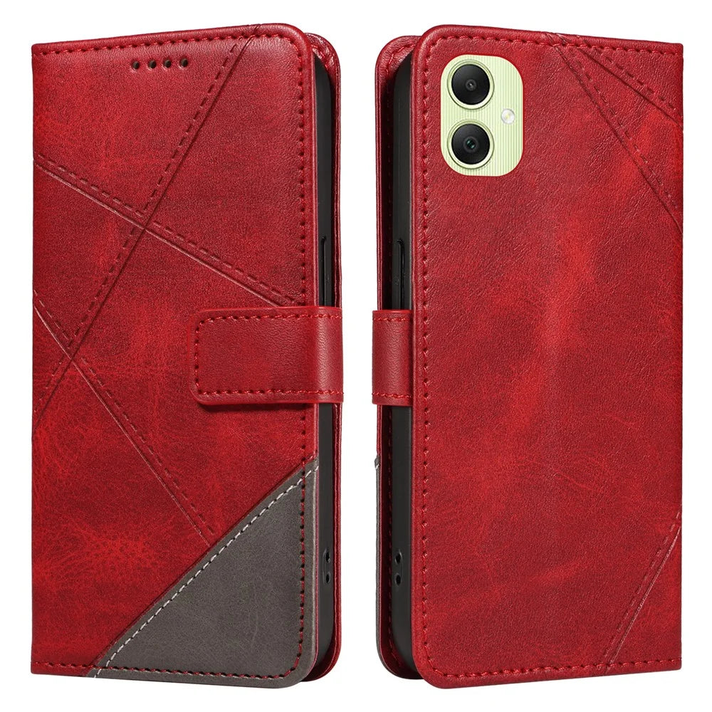 For Samsung Galaxy A05 4G Case Folding Stand Leather Phone Cover Geometric Line - Red - 1
