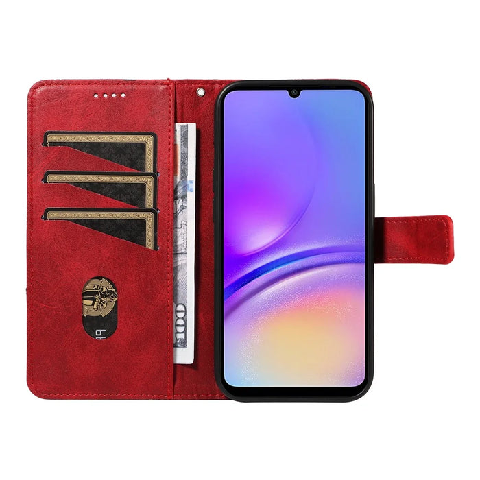 For Samsung Galaxy A05 4G Case Folding Stand Leather Phone Cover Geometric Line - Red - 2
