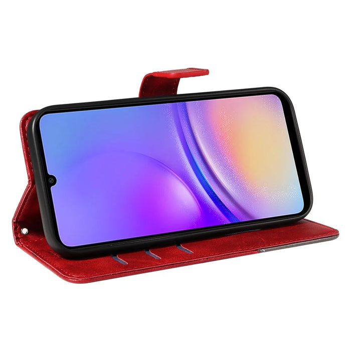 For Samsung Galaxy A05 4G Case Folding Stand Leather Phone Cover Geometric Line - Red - 3