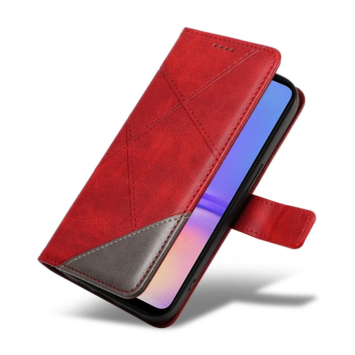 For Samsung Galaxy A05 4G Case Folding Stand Leather Phone Cover Geometric Line - Red - 6