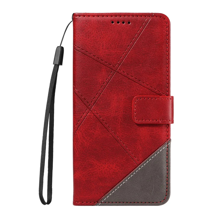 For Samsung Galaxy A05 4G Case Folding Stand Leather Phone Cover Geometric Line - Red - 7