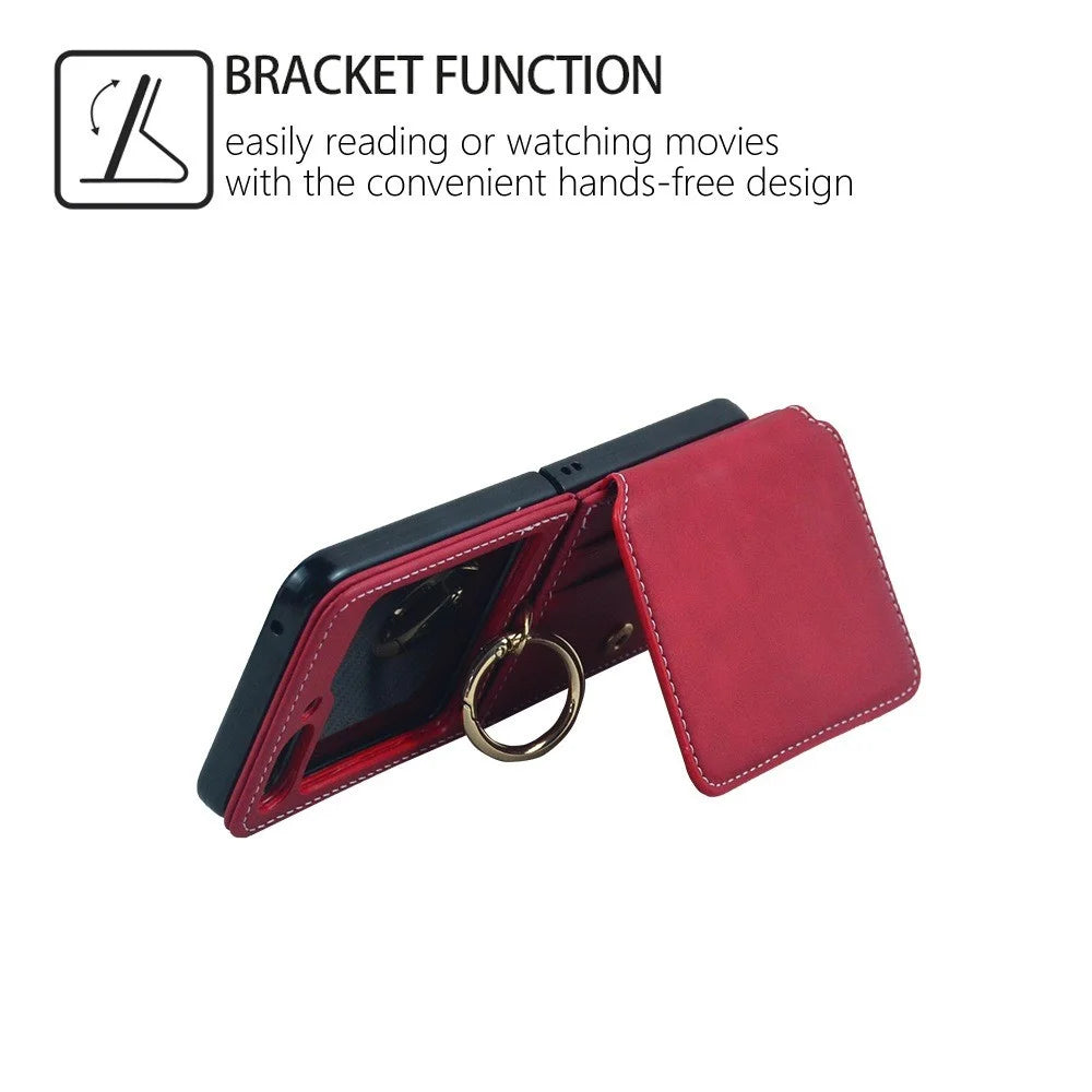 For Samsung Galaxy Z Flip7 FE 5G / Z Flip6 5G Case Card Slot Finger Ring Holder Leather + PC Phone Cover - Purple - 3