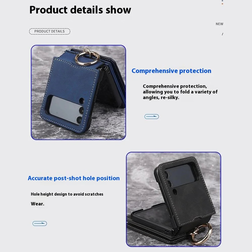 For Samsung Galaxy Z Flip7 FE 5G / Z Flip6 5G Case Card Slot Finger Ring Holder Leather + PC Phone Cover - Purple - 4