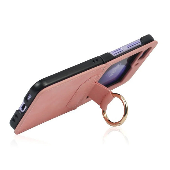 For Samsung Galaxy Z Flip5 5G Case Leather Coated PC Phone Cover with Ring Kickstand - Purple - 7