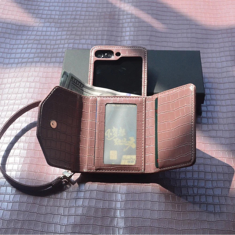 For Samsung Galaxy Z Flip7 FE 5G / Z Flip6 5G Case Handbag Style Kickstand Card Slot Leather+PC Cover - Pink - 5