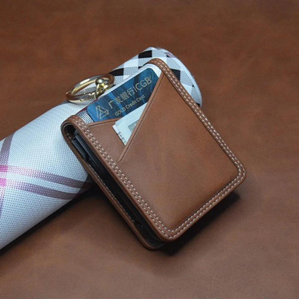 For Samsung Galaxy Z Flip7 FE 5G / Z Flip6 5G Case Metal Ring Card Holder Leather Coated PC Phone Cover - Dark Brown - 3