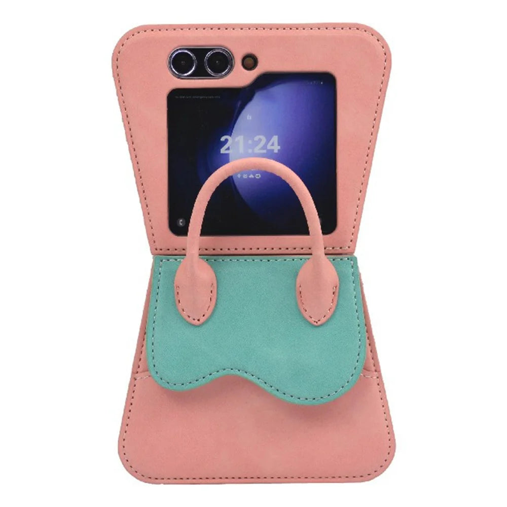 For Samsung Galaxy Z Flip7 FE 5G / Z Flip6 5G Case Card Slot Kickstand Leather+PC Crossbody Phone Handbag - Sky Blue - 2