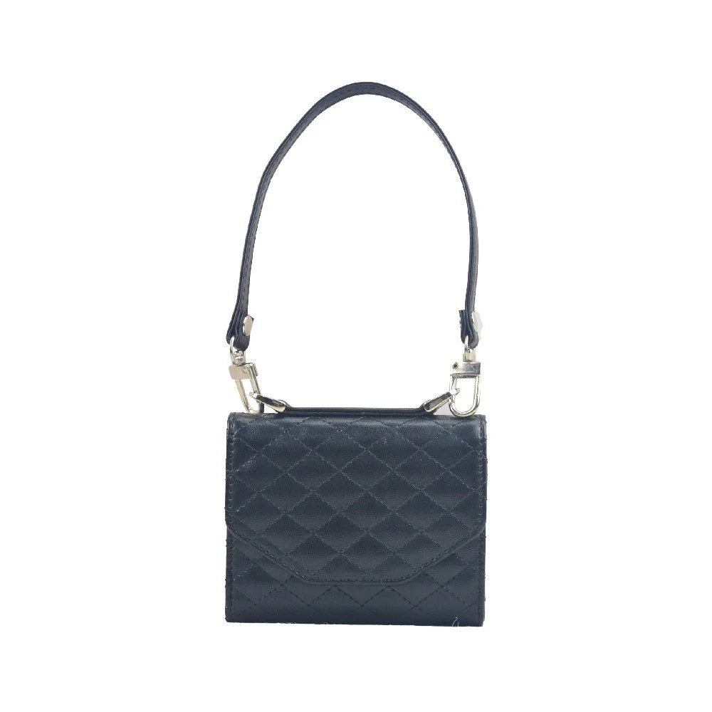 For Samsung Galaxy Z Flip5 5G Case Rhombus Pattern Leather PC Wallet Phone Cover with Strap - Black - 3