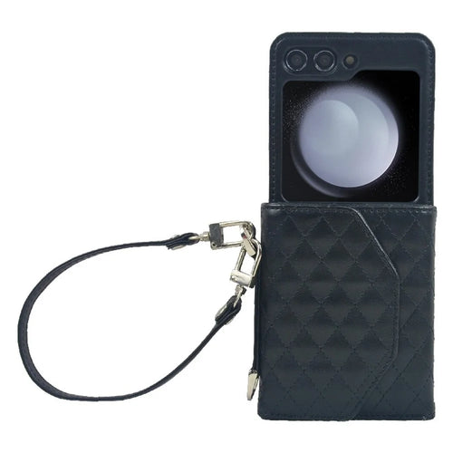 For Samsung Galaxy Z Flip7 FE 5G / Z Flip6 5G Case Handbag Wallet Style Rhombus Pattern Leather + PC Phone Cover - Black - 1