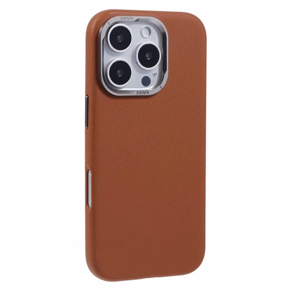 X-LEVEL For iPhone 16 Pro Case PU Leather Hard PC Back Phone Cover - Brown - 1