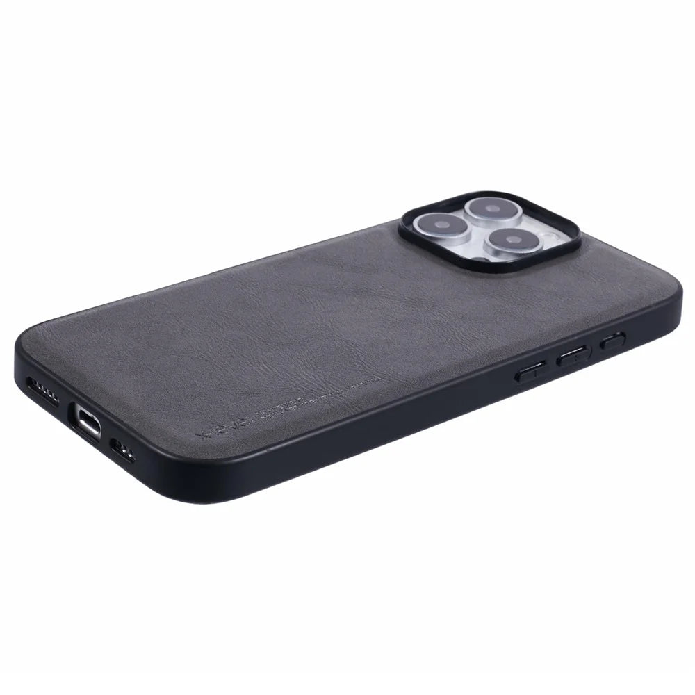 X-LEVEL Bojue-3 Series For iPhone 16 Pro Max Case Business Leather Coated PC+TPU Phone Cover - Grey - 5
