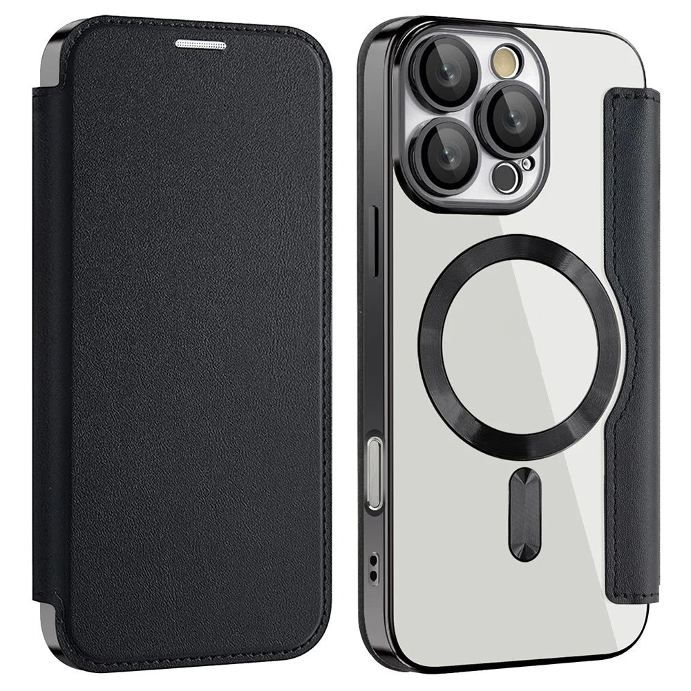 For iPhone 16 Pro Max Magnetic Phone Case RFID Blocking Phone Leather Cover - Black - 1
