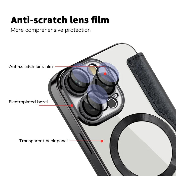 For iPhone 16 Pro Max Magnetic Phone Case RFID Blocking Phone Leather Cover - Black - 4