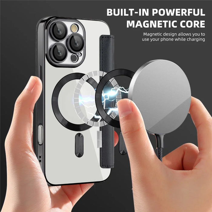 For iPhone 16 Pro Max Magnetic Phone Case RFID Blocking Phone Leather Cover - Black - 6