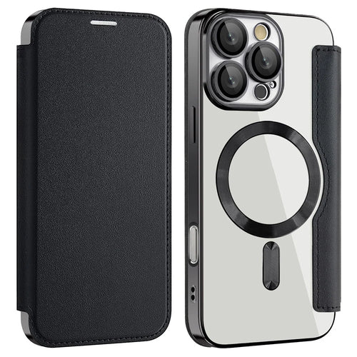 For iPhone 16 Pro Case Compatible with MagSafe PU Leather Card Slots Phone Cover - Black - 1