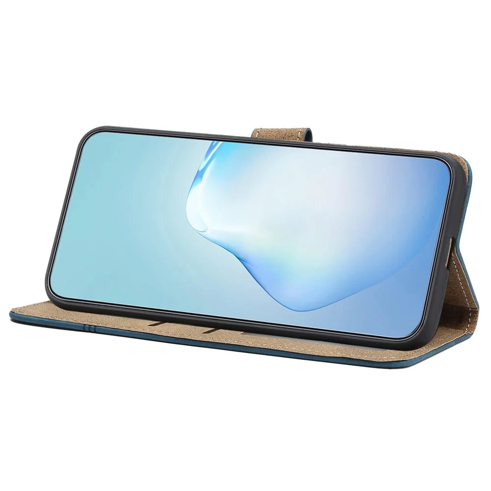 For Samsung Galaxy S21 4G / 5G Skin-touch Feeling Lines Imprinted Phone Case Vintage PU Leather Magnetic Flip Cover with Wallet Stand - Blue - 2