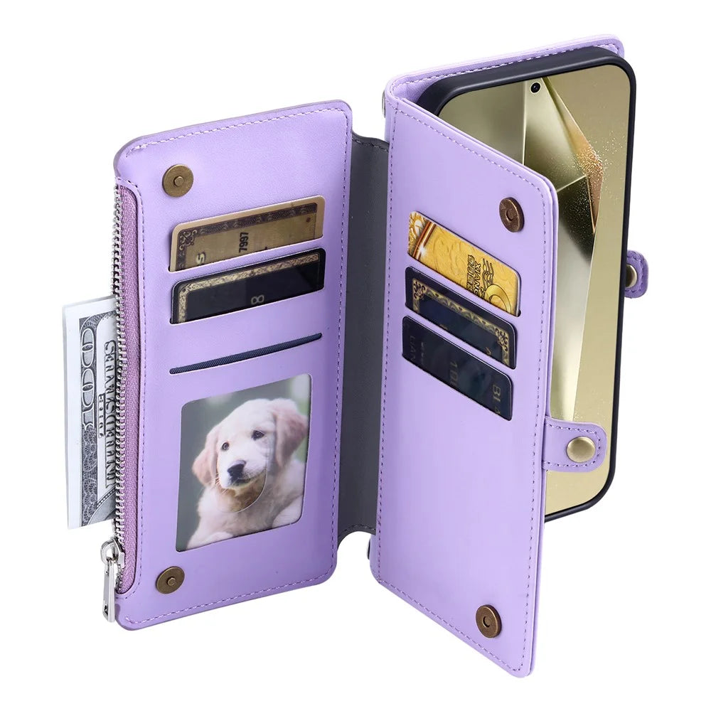 015 Style For Samsung Galaxy S24 Ultra Case TPU+PU Leather Wallet Phone Cover with Straps - Purple - 2