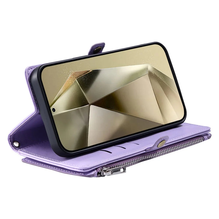 015 Style For Samsung Galaxy A55 5G Shockproof Case with Straps Leather Wallet Phone Cover - Purple - 4