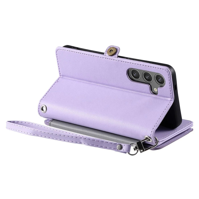 015 Style For Samsung Galaxy A55 5G Shockproof Case with Straps Leather Wallet Phone Cover - Purple - 6