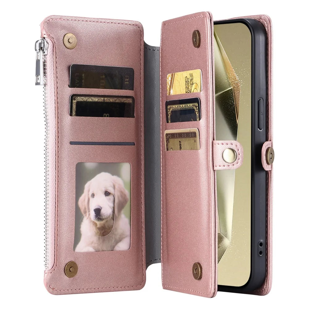 015 Style For Samsung Galaxy A34 5G Case Shockproof Leather Wallet Phone Cover with Straps - Rose Gold - 2