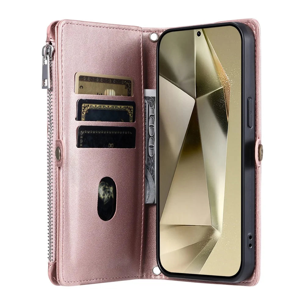015 Style For Samsung Galaxy A34 5G Case Shockproof Leather Wallet Phone Cover with Straps - Rose Gold - 3