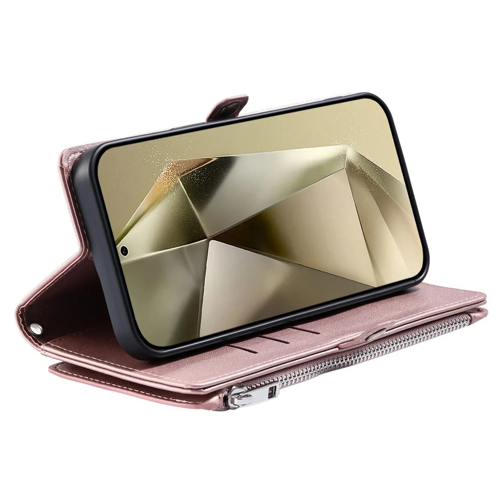 015 Style For Samsung Galaxy A34 5G Case Shockproof Leather Wallet Phone Cover with Straps - Rose Gold - 4